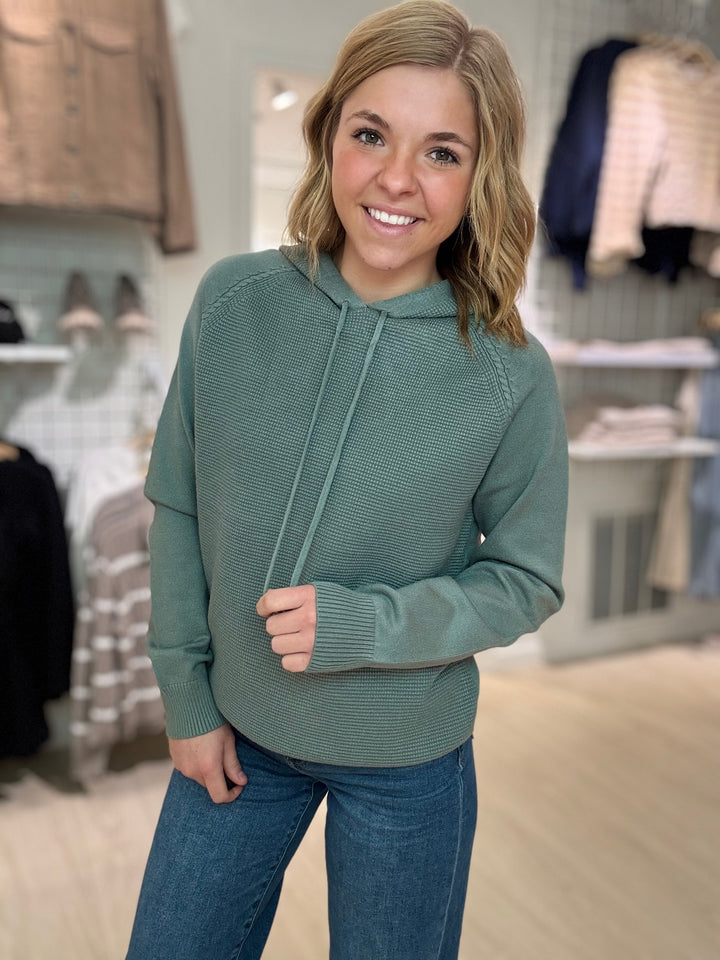 Waffle Textured Long Sleeve Pullover Hoodie