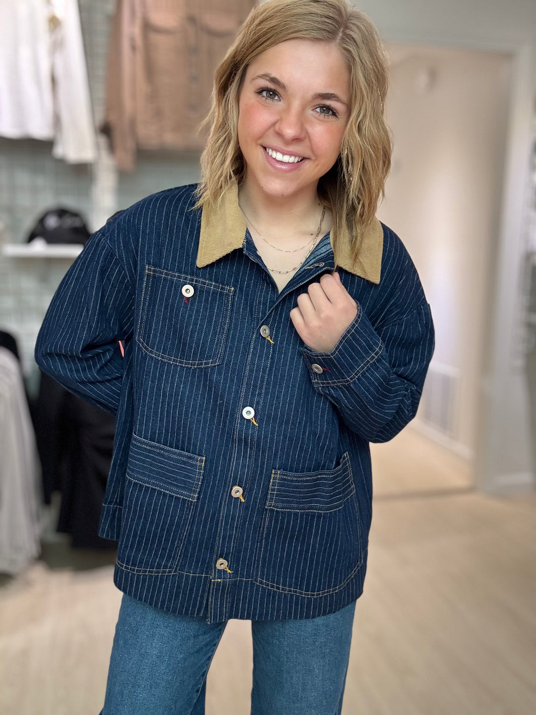 Pinstripe Denim Jacket