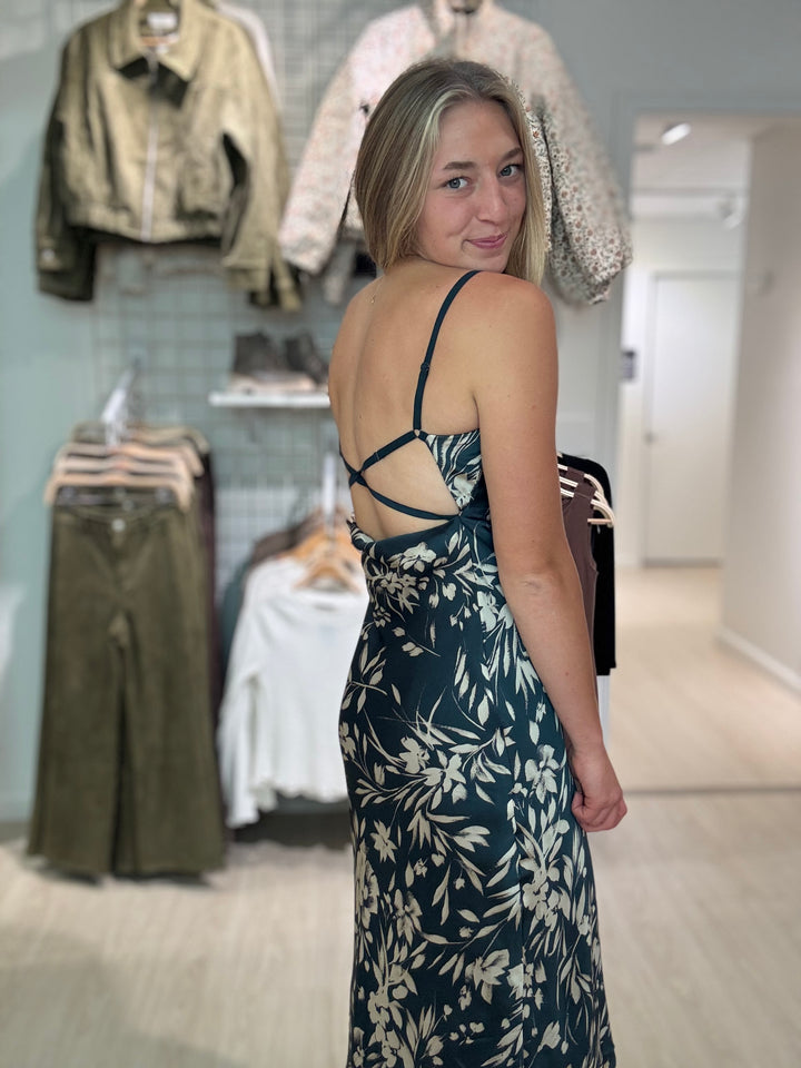Teal Floral Midi Dress