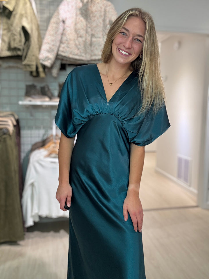 Satin Blouson Maxi Dress