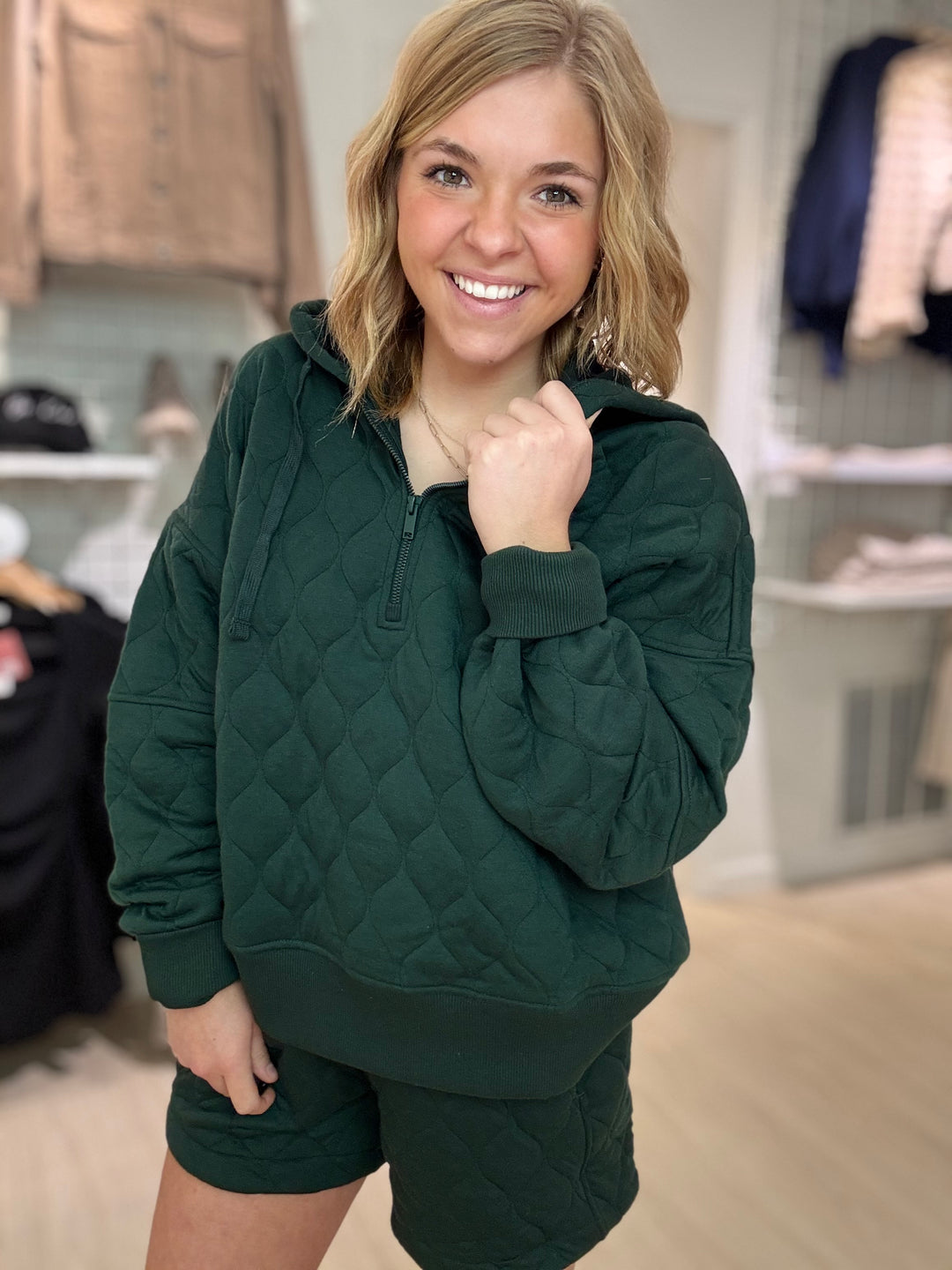 Quilted Quarter Zip Hoodie