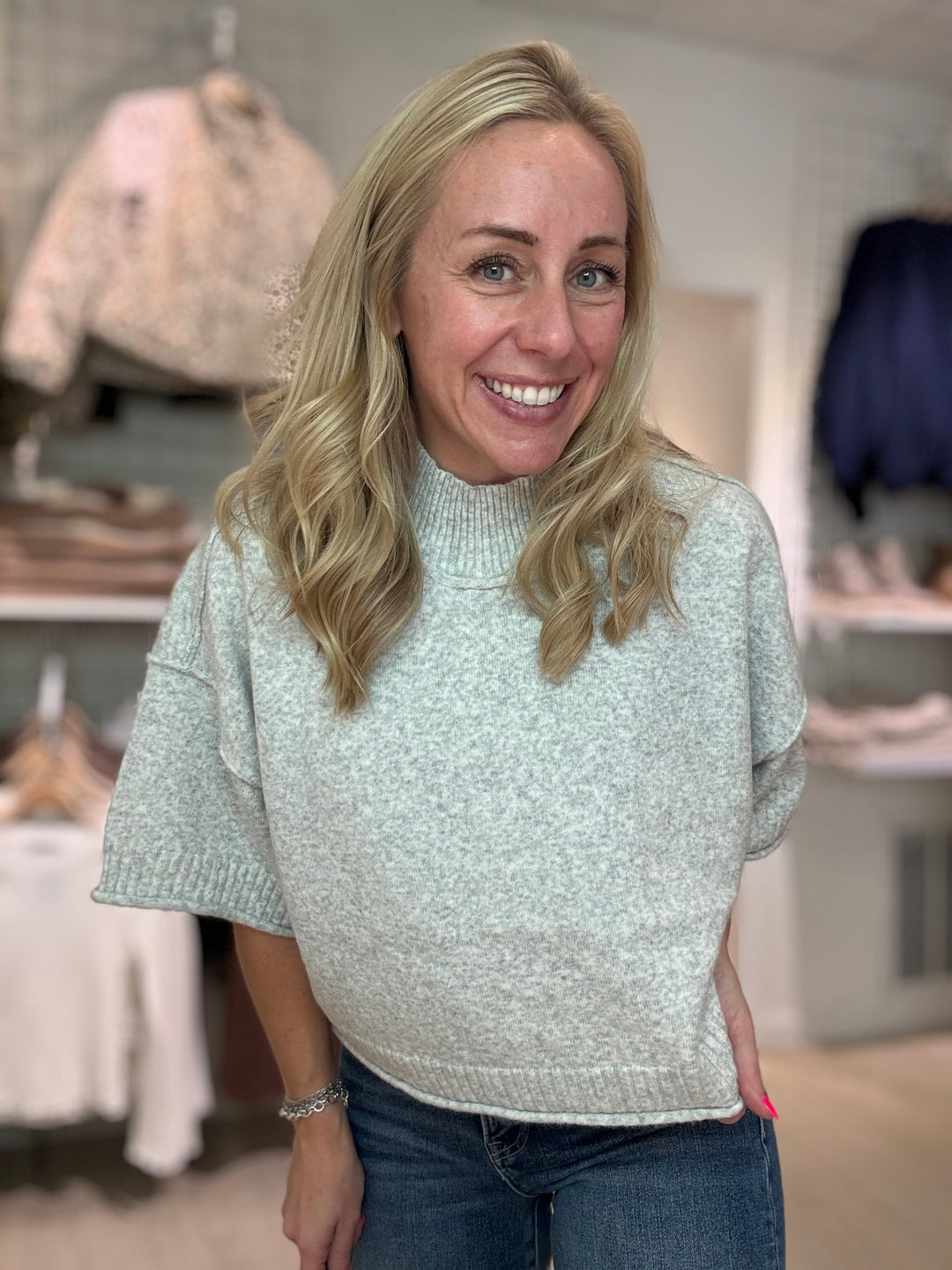 Marbled Mock Neck Sweater