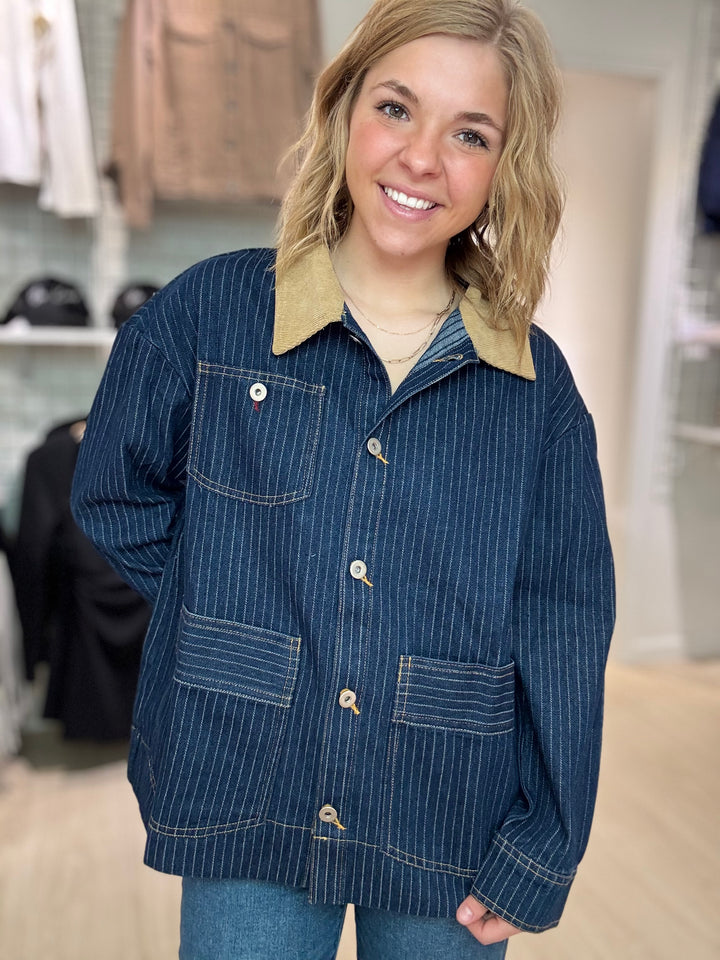 Pinstripe Denim Jacket