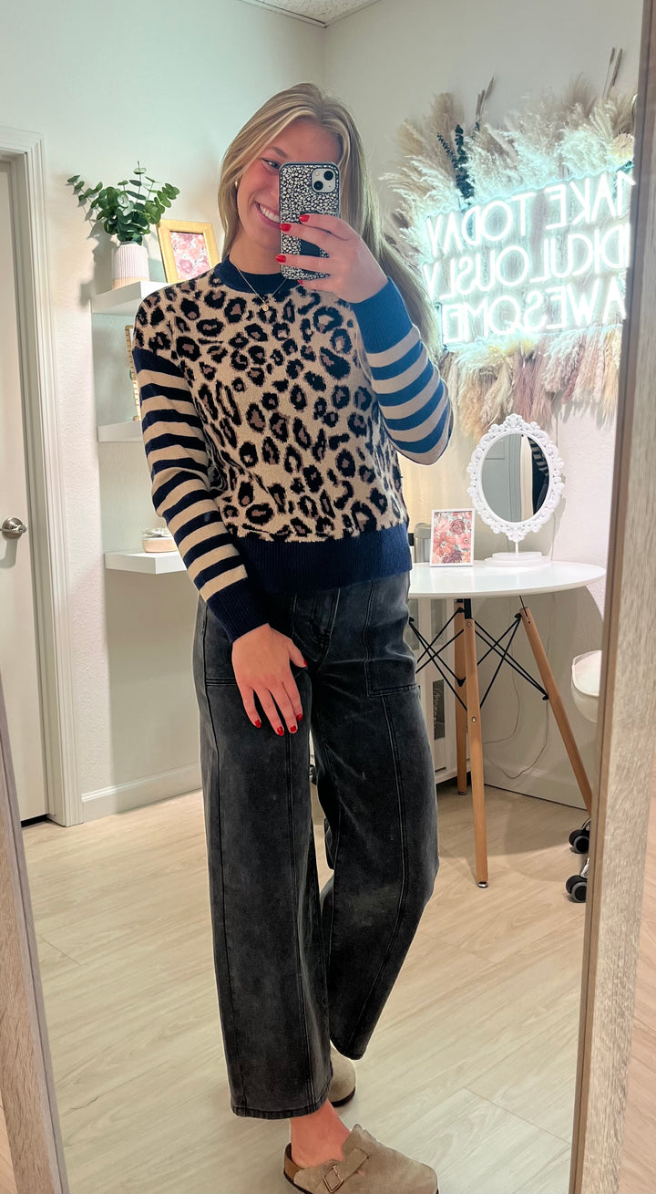 Charlie B | Leopard & Stripes Sweater