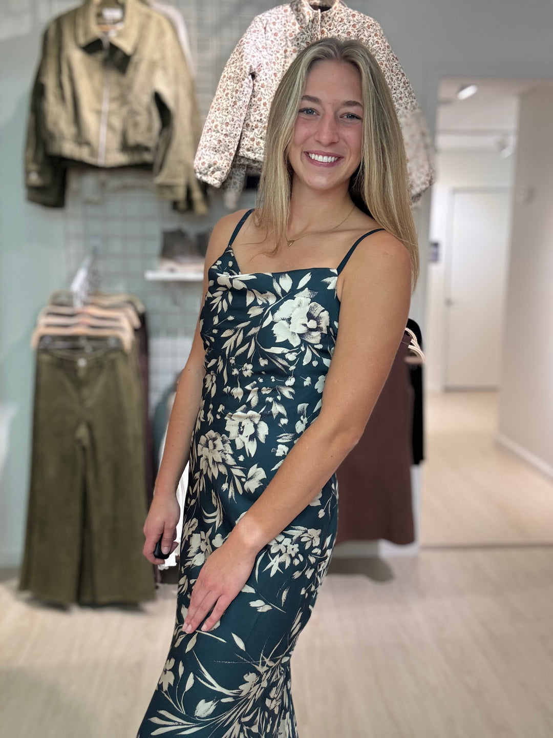 Teal Floral Midi Dress