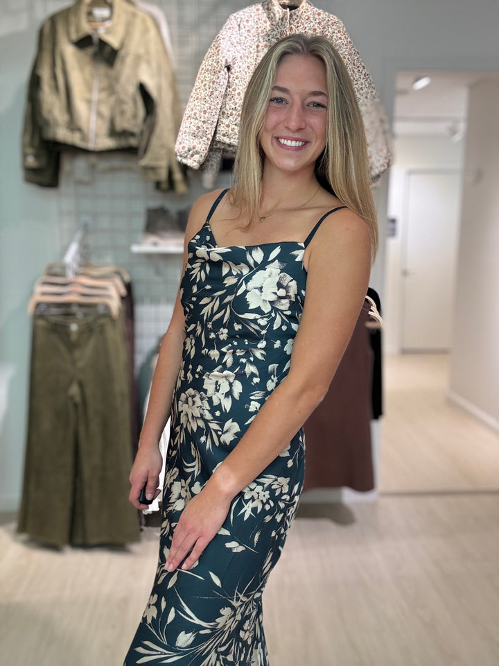 Teal Floral Midi Dress