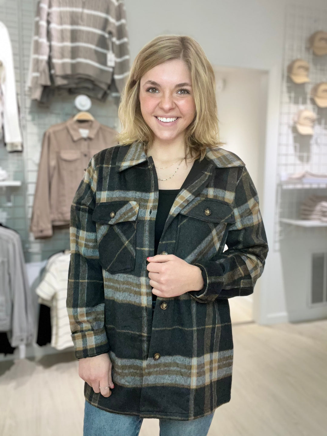 Black, Tan & Gray Plaid Jacket