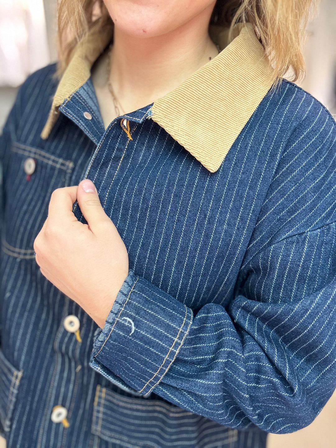 Pinstripe Denim Jacket