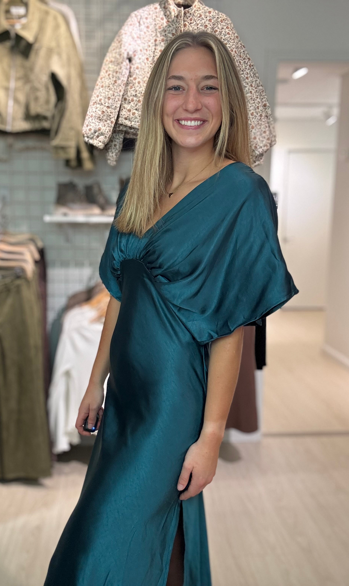 Satin Blouson Maxi Dress