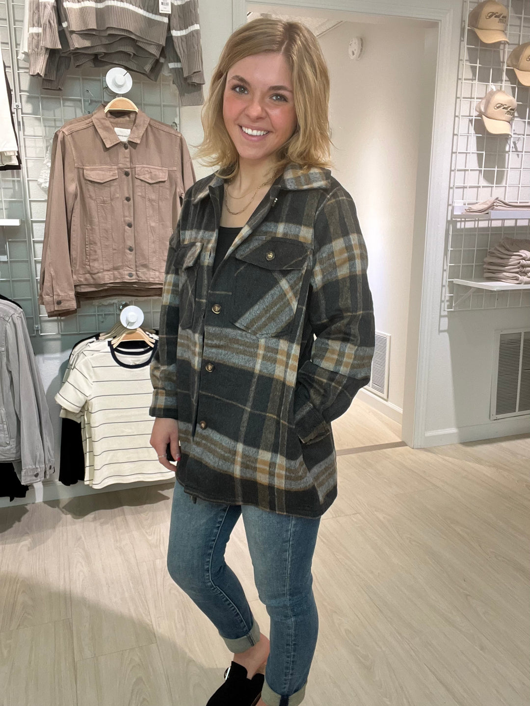 Black, Tan & Gray Plaid Jacket