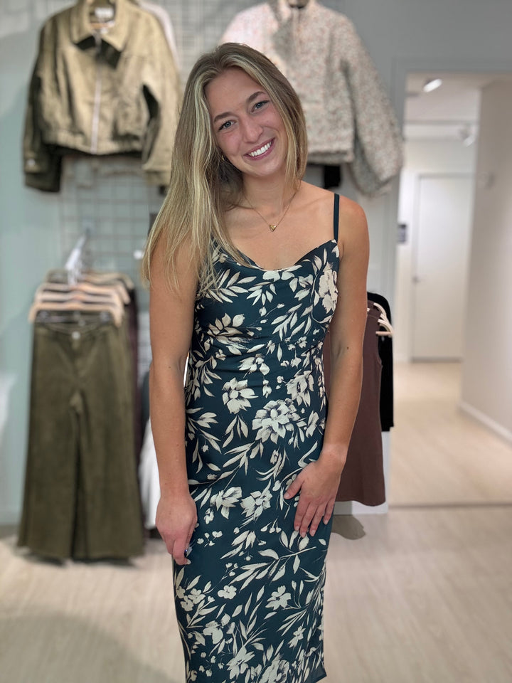 Teal Floral Midi Dress