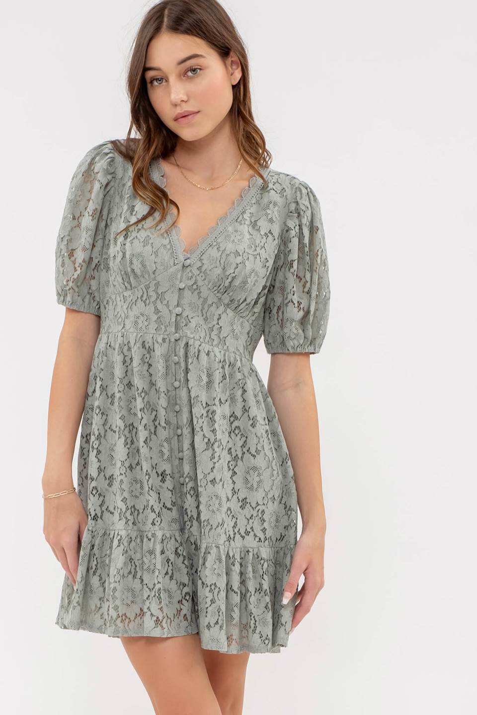 Floral Lace Button Front Mini Dress