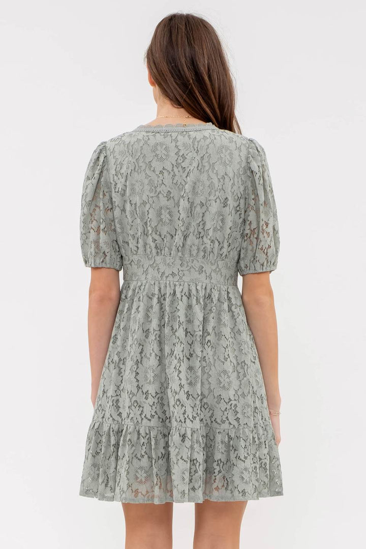 Floral Lace Button Front Mini Dress