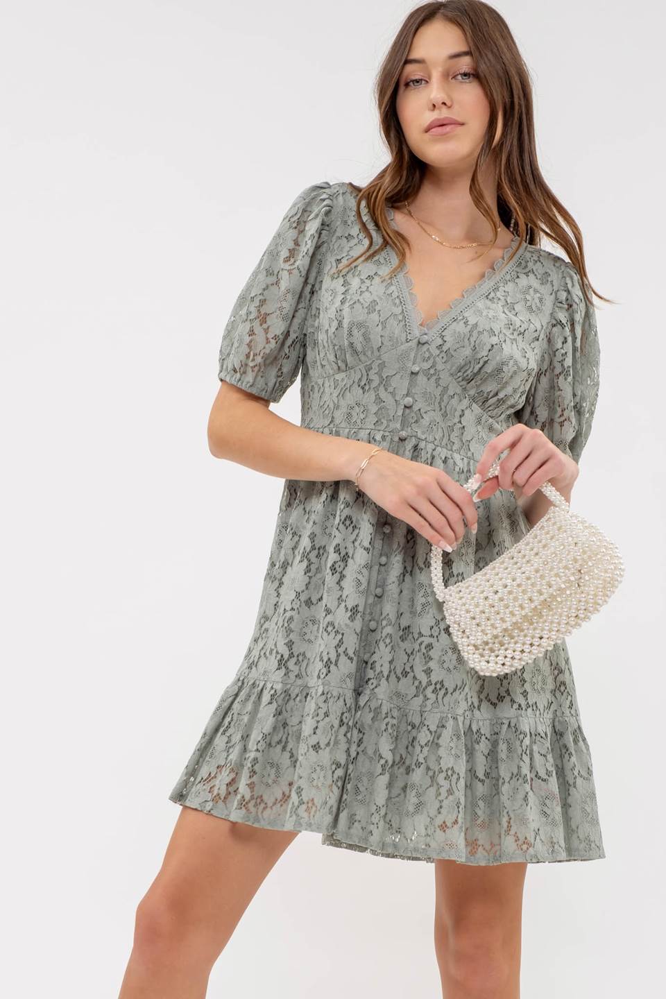 Floral Lace Button Front Mini Dress