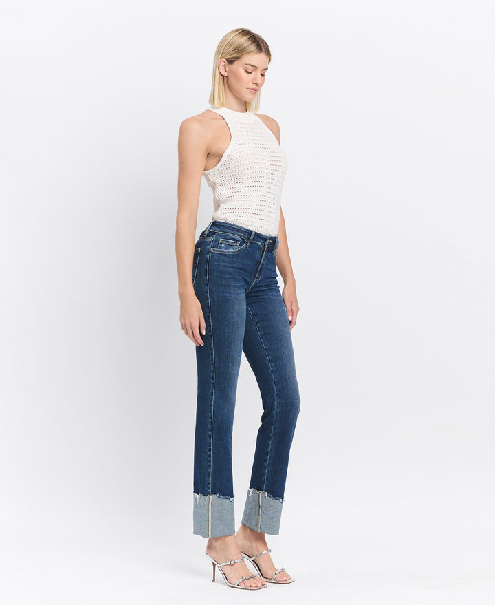 Mid Rise Cuffed Slim Straight Jeans