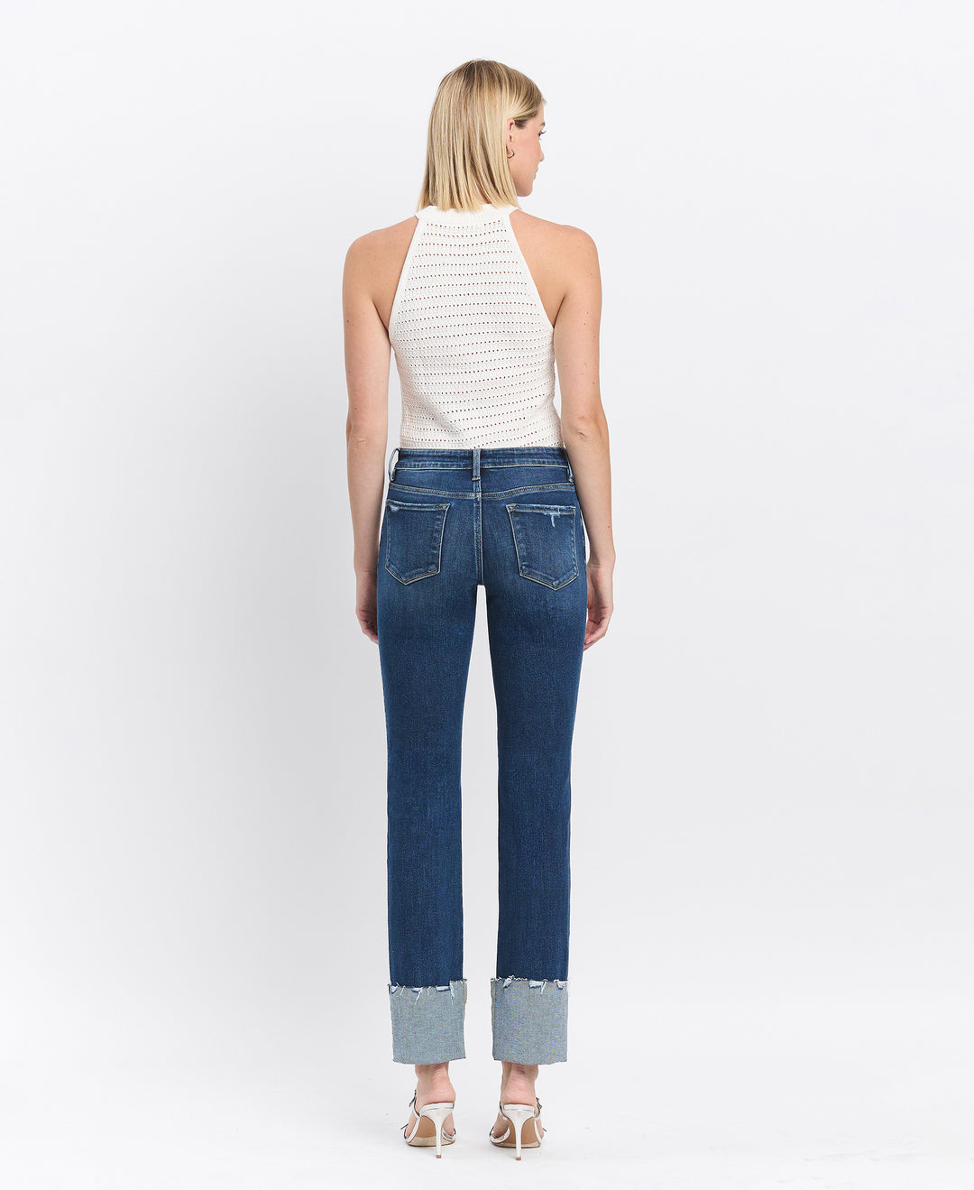Mid Rise Cuffed Slim Straight Jeans
