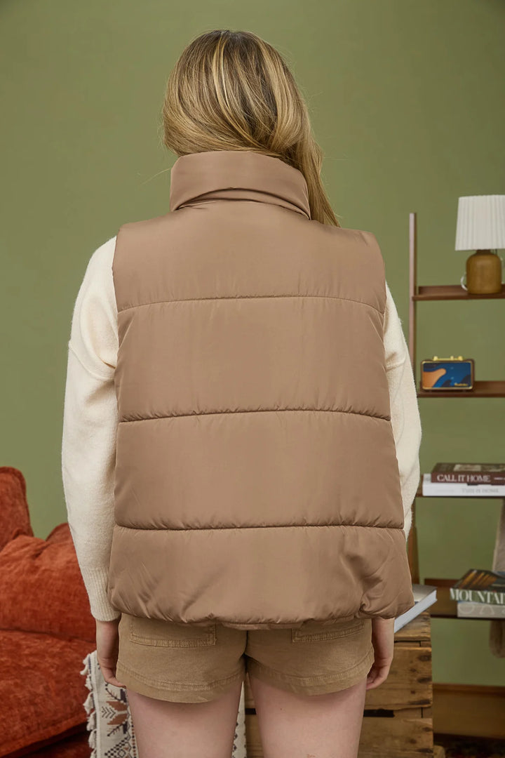 Solid Zip Up Puffer Vest