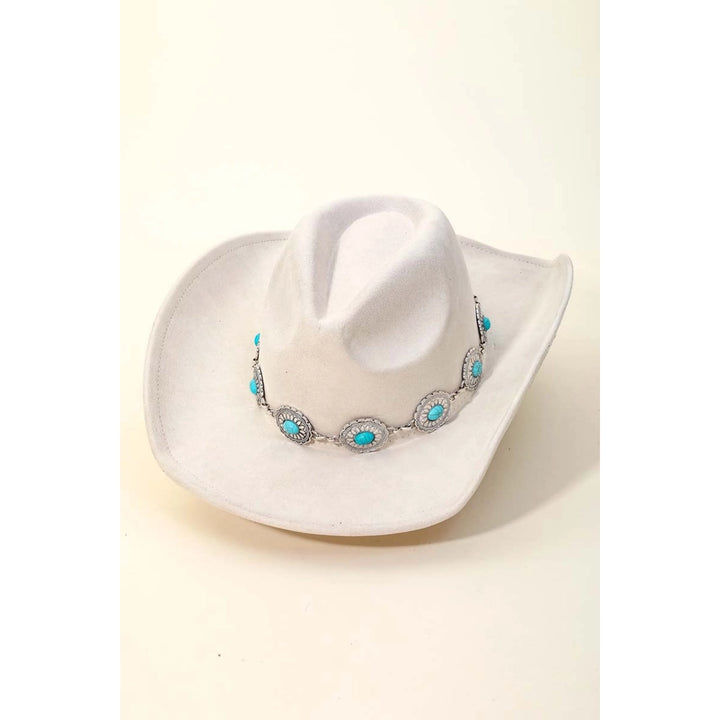 Turquoise Oval Stone Strap Cowboy Hat