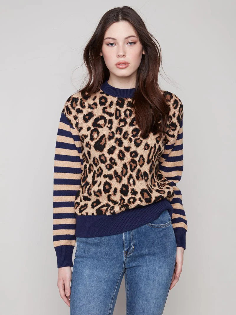 Charlie B | Leopard & Stripes Sweater