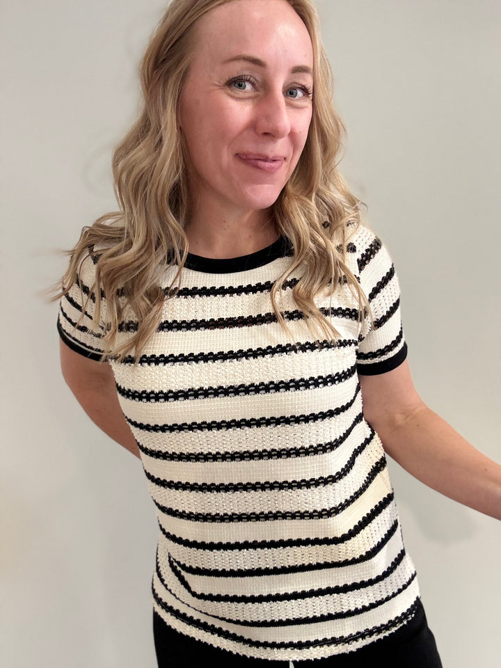 Pointelle Striped Top