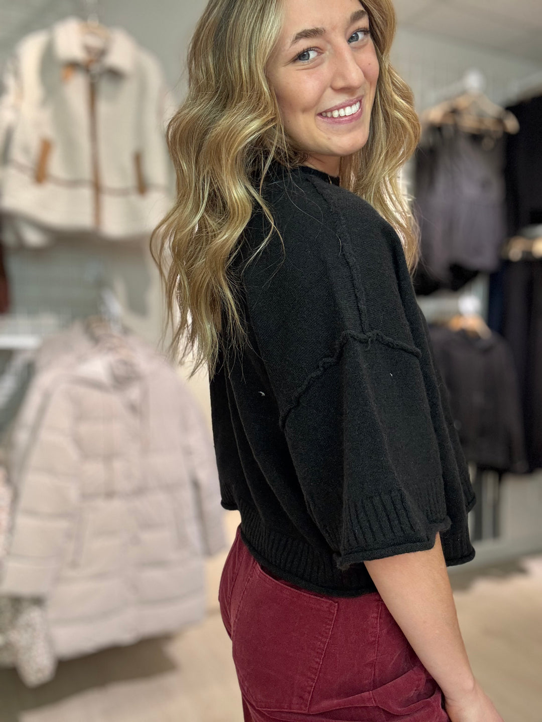 Mock Neck Short Sleeve Sweater