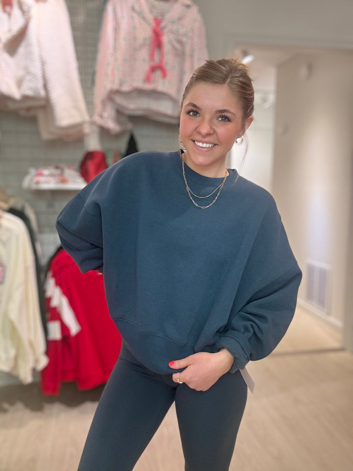 Balloon Sleeve Fleece Crewneck