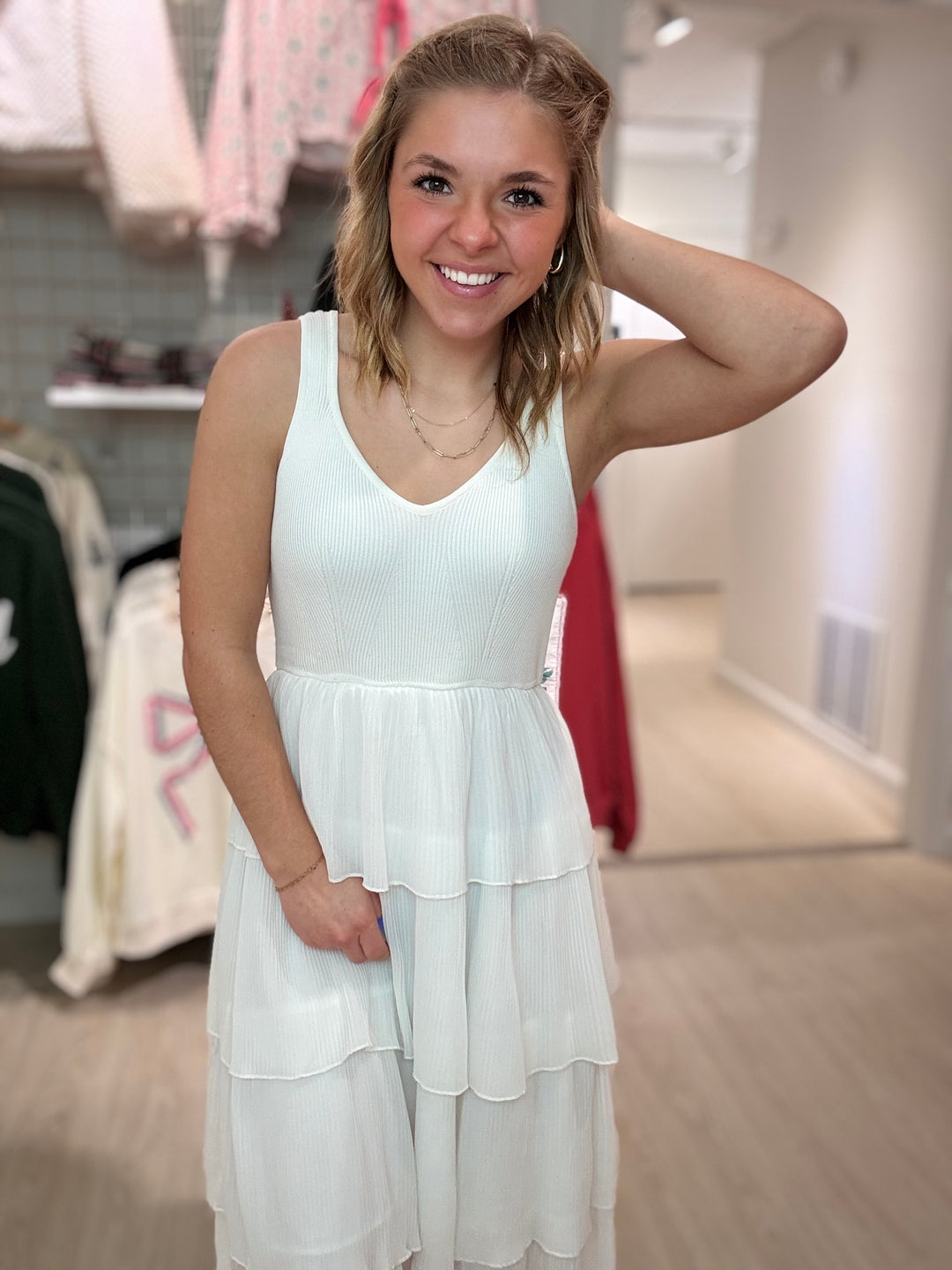 Pleated Tiered Midi Dress