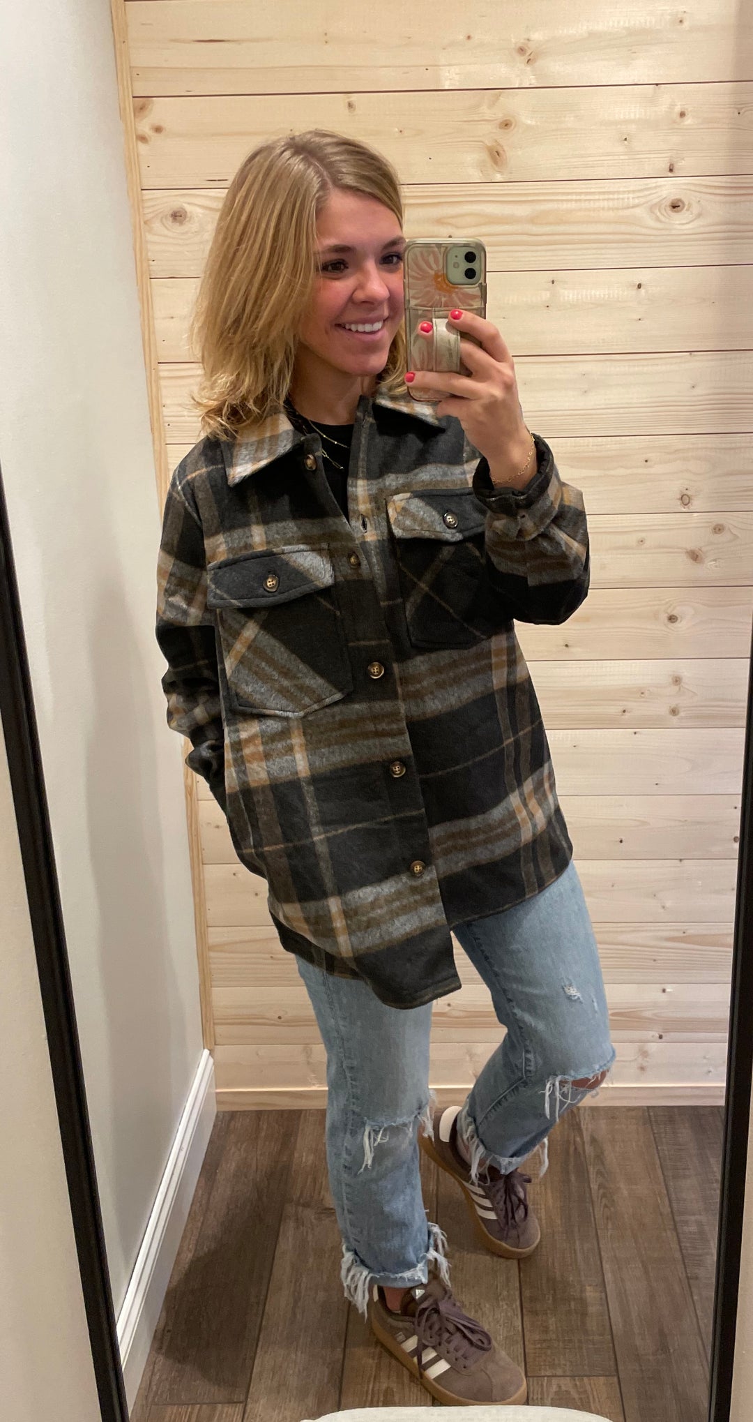 Black, Tan & Gray Plaid Jacket