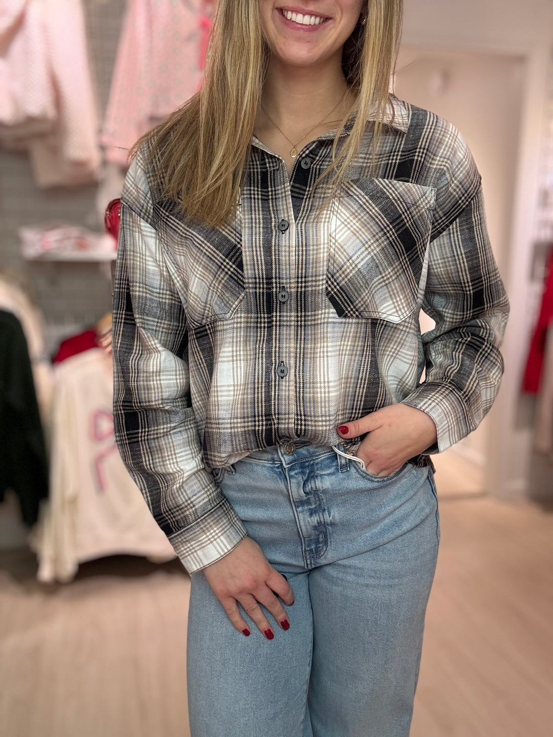 Linen Plaid Button Down