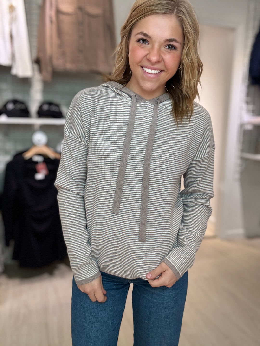 Waffle Textured Striped Pullover