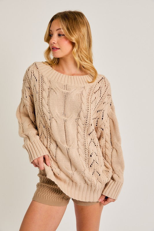 Boat Neck Cable Oversized Sweater