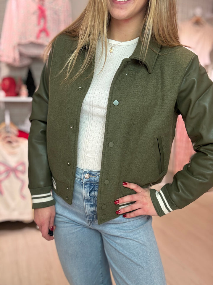 Varsity Stripe Snap Button Jacket