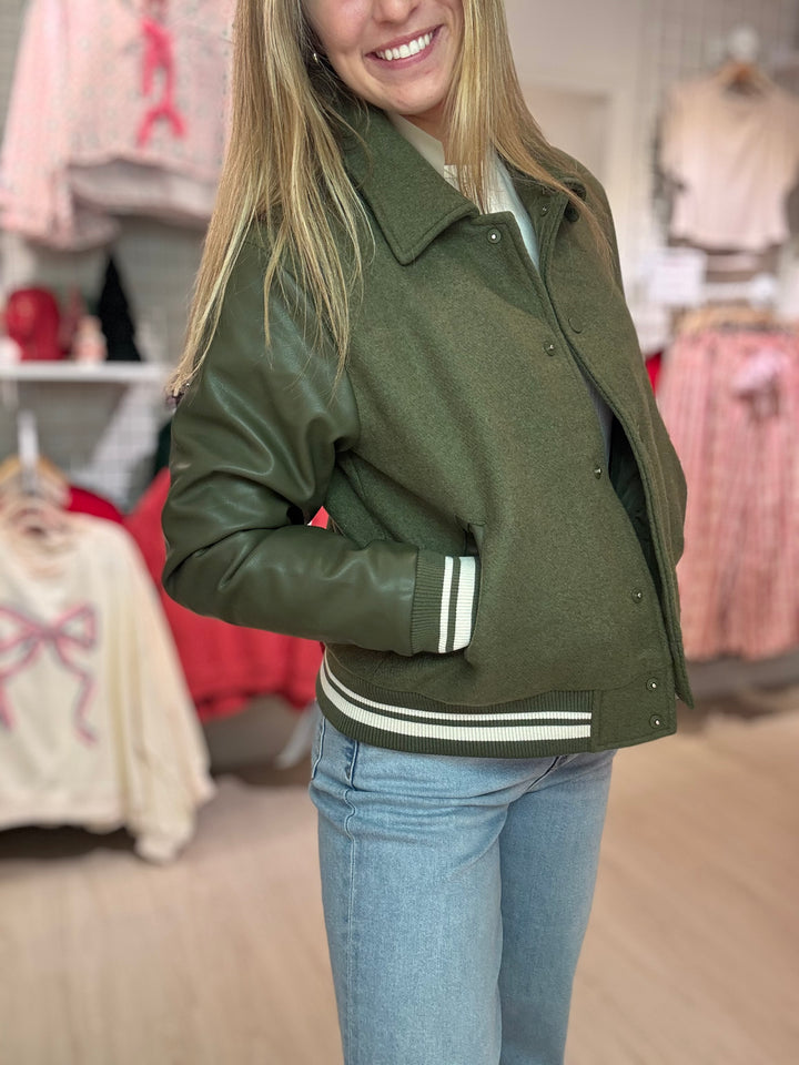 Varsity Stripe Snap Button Jacket