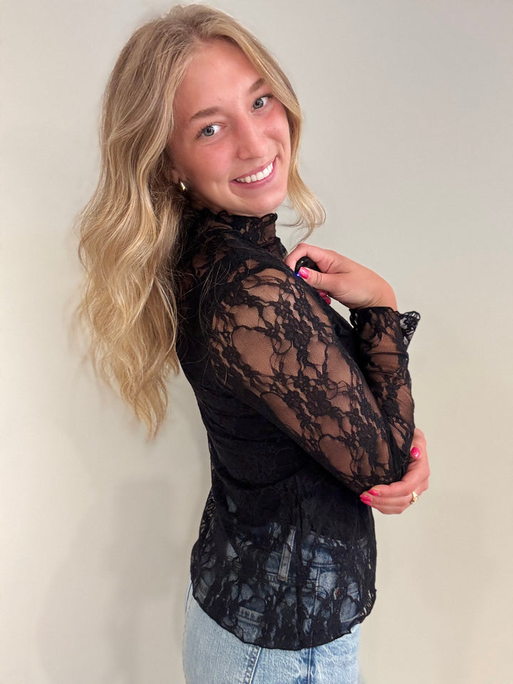 Floral Print Lace Long Sleeve Top