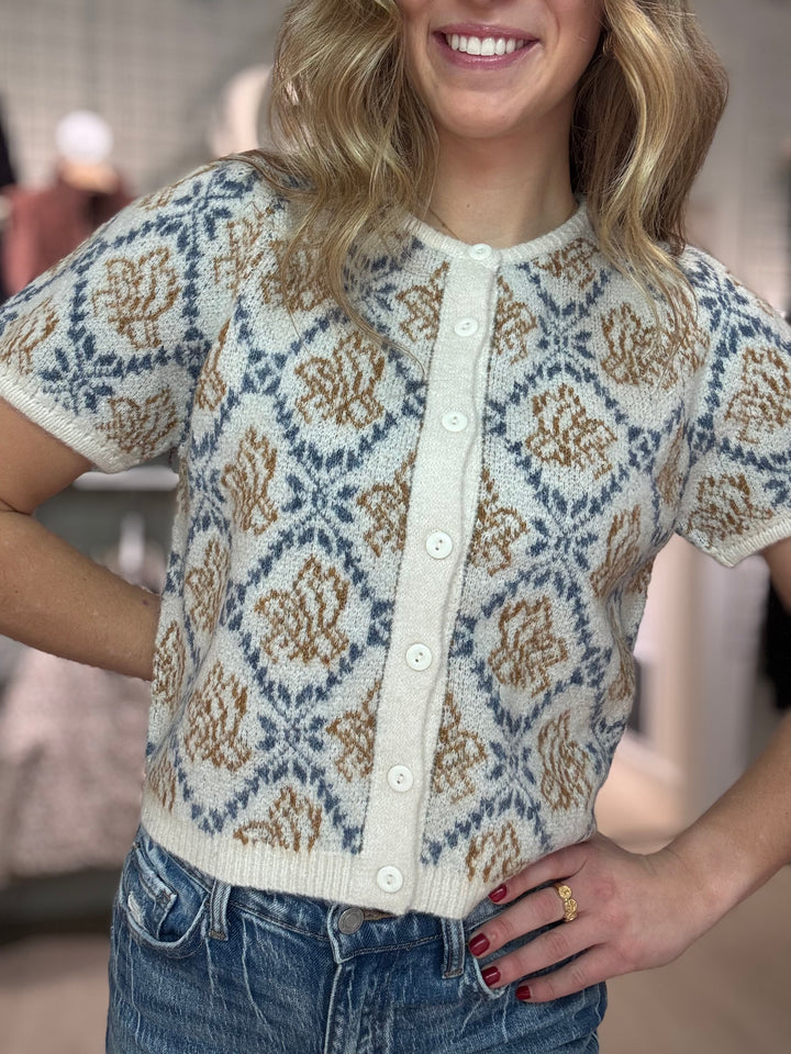 Floral Short Sleeve Cardigan