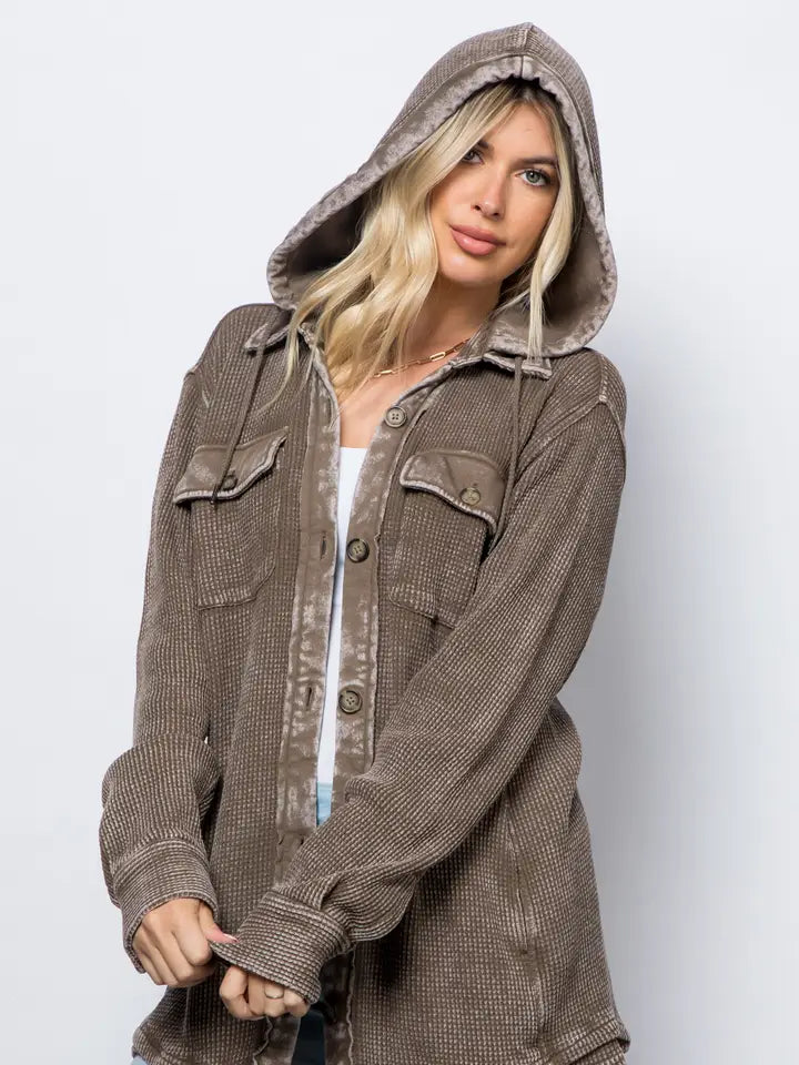 Waffle Knit Hoodie Shacket