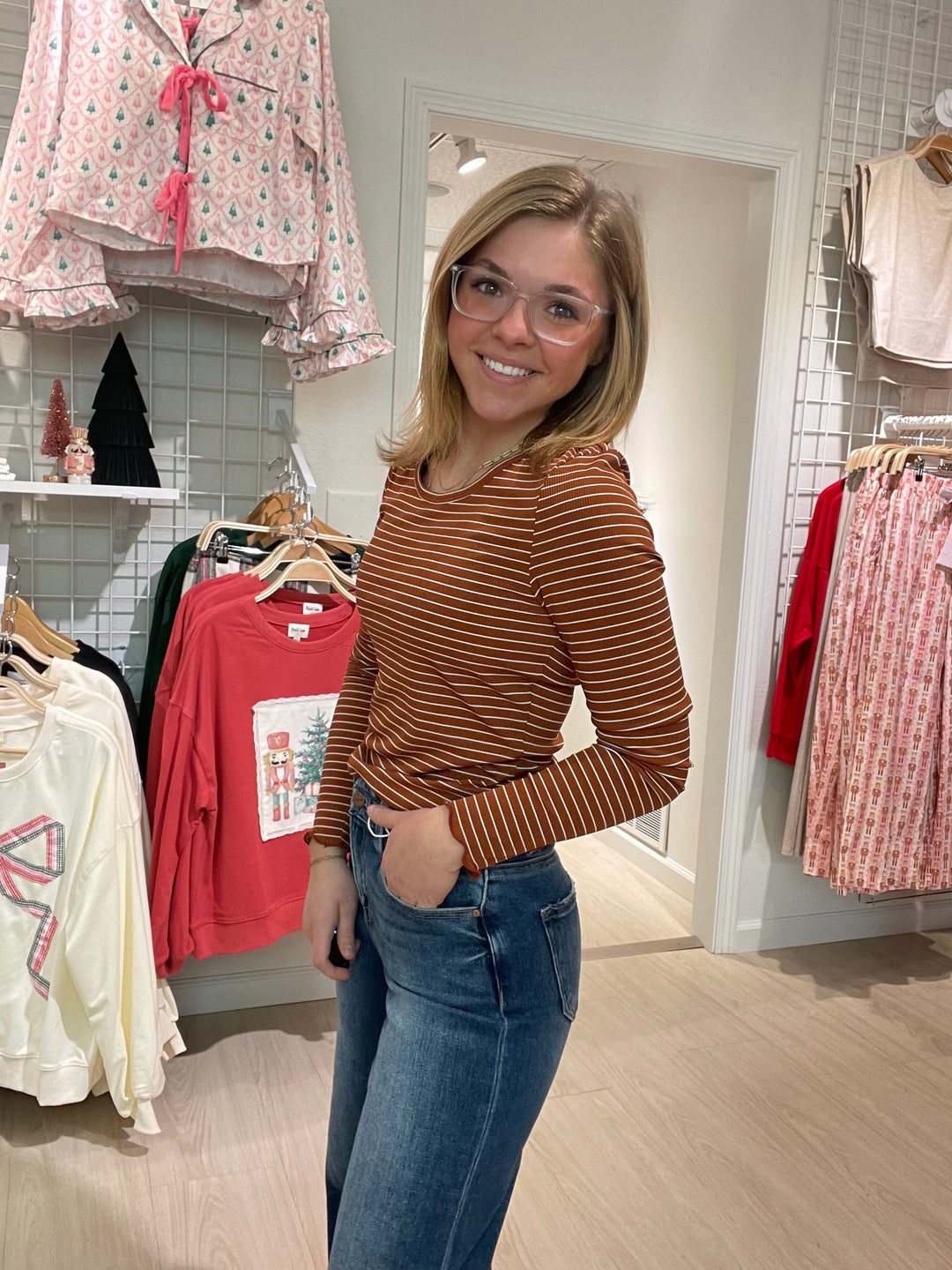 Rust Stripe Ribbed Long Sleeve