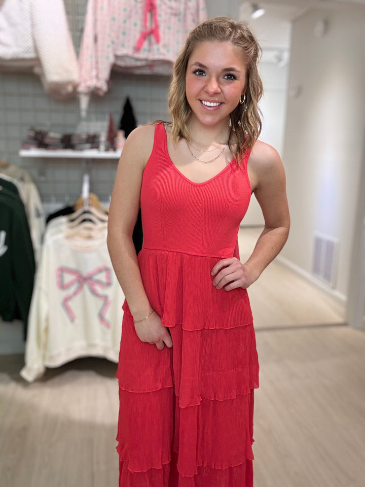 Pleated Tiered Midi Dress