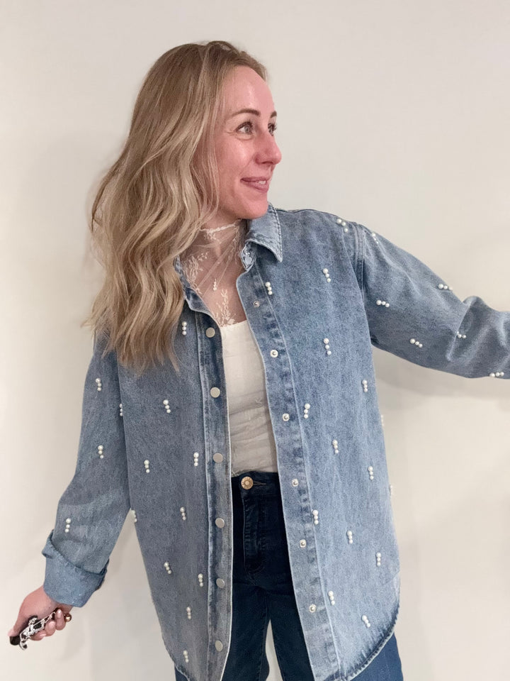 Denim Pearl Shirt Jacket
