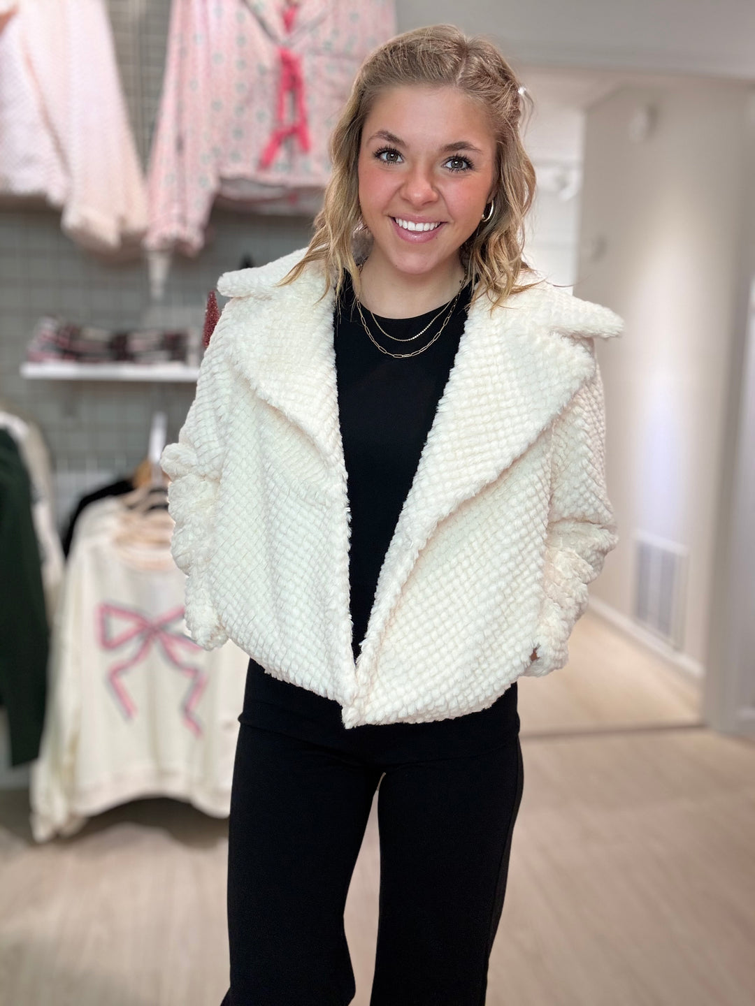 Cozy Textured Faux Fur Jacket