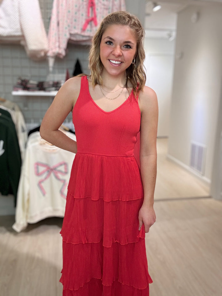 Pleated Tiered Midi Dress