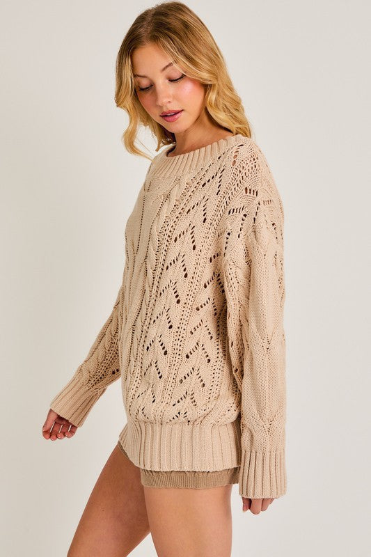 Boat Neck Cable Oversized Sweater