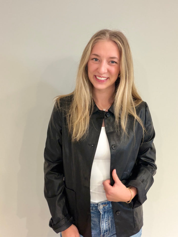 Faux Leather Collared Jacket