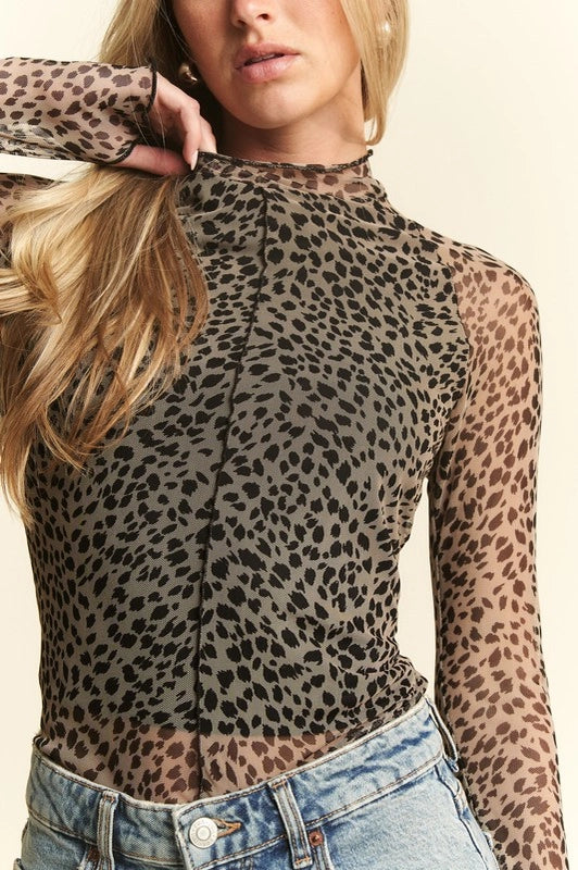 Animal Print Mesh Top