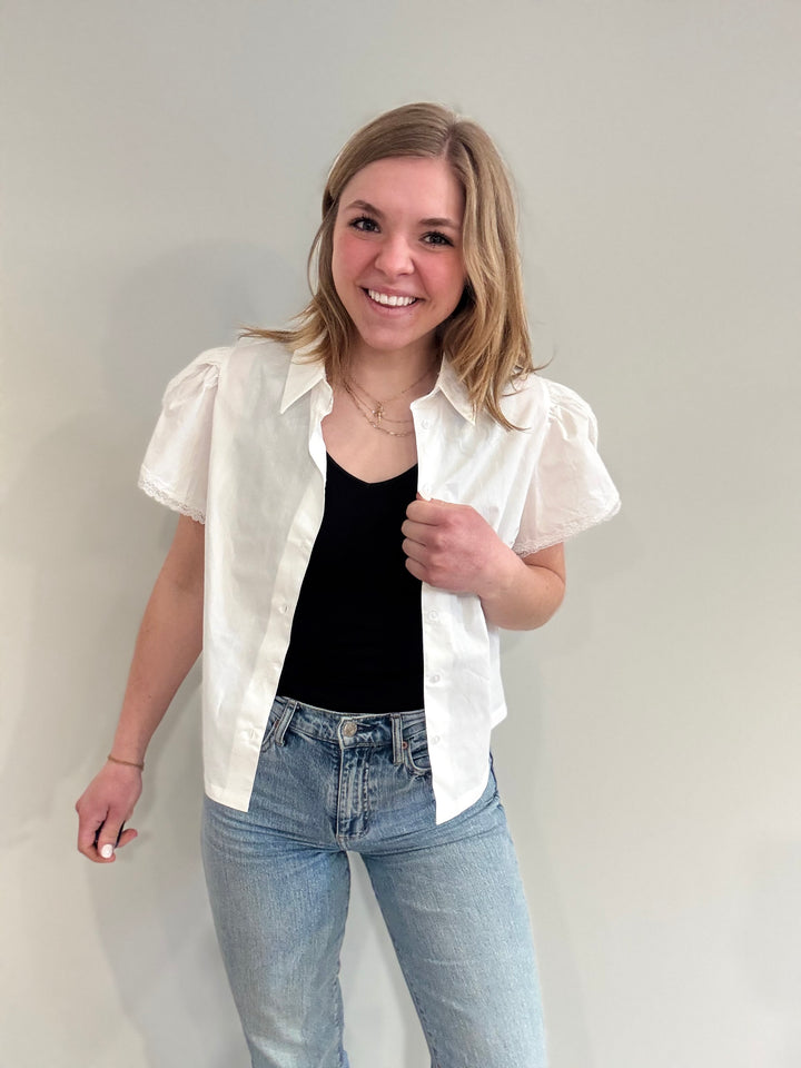 Lace Puff Button Up