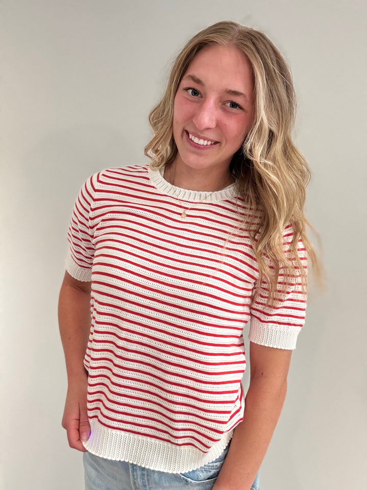 Pointelle Short Sleeve Sweater
