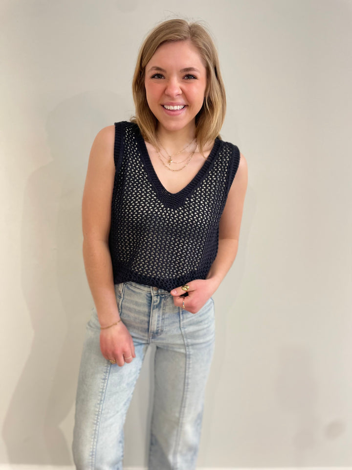 Navy Loose Knit Tank