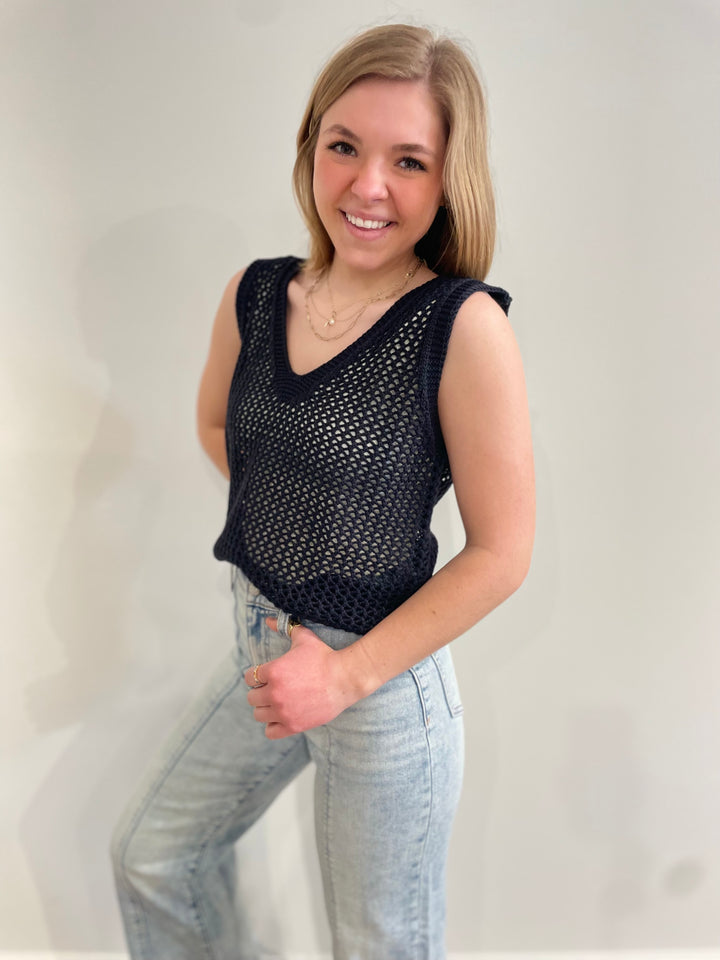 Navy Loose Knit Tank