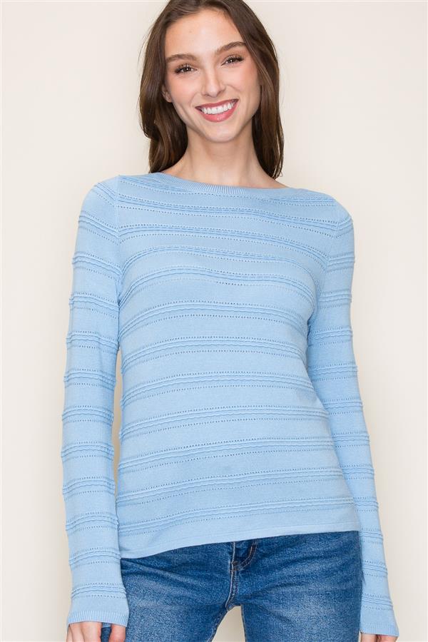 Texture Striped Boat Neck Pullover