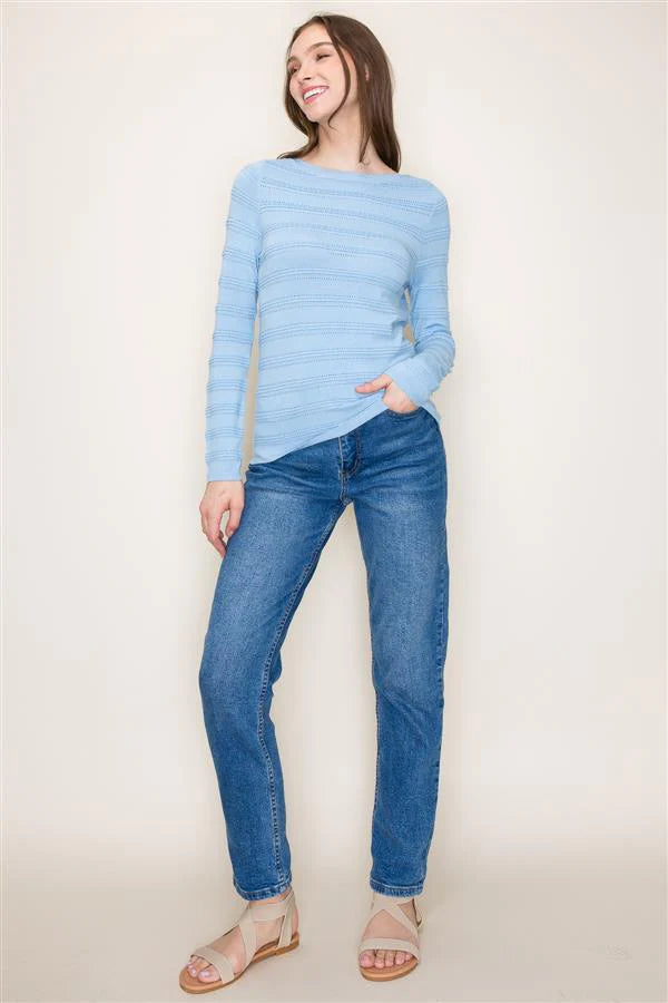 Texture Striped Boat Neck Pullover